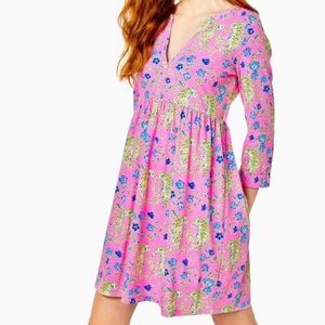 Lilly Pulitzer Loran Cotton Dress Prosecco Pink Tigress Garden Tigers Floral